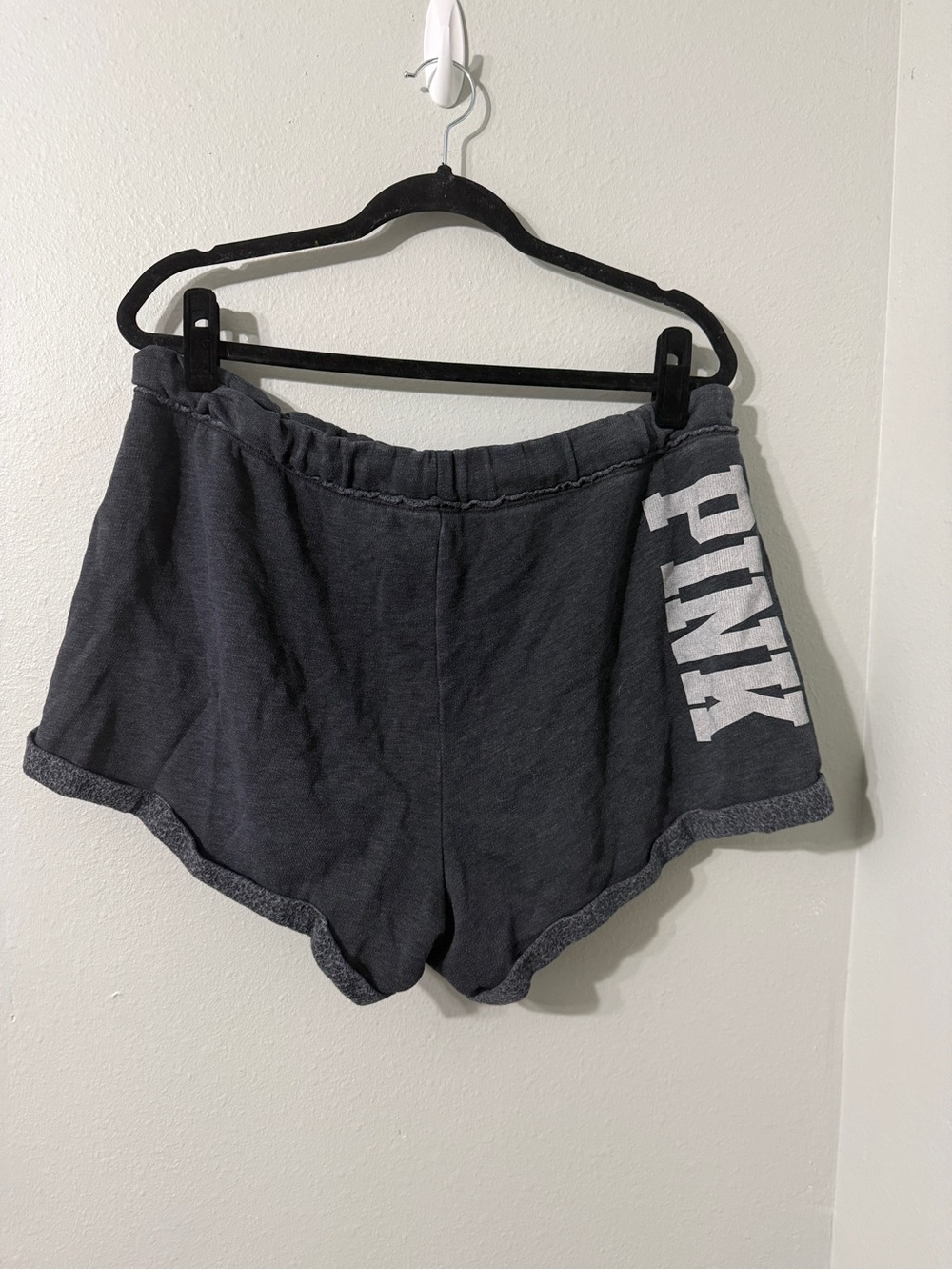 Vintage Cotton Blend PINK Logo Cozy Comfy Lounge Shorts - Charcoal Gray LG